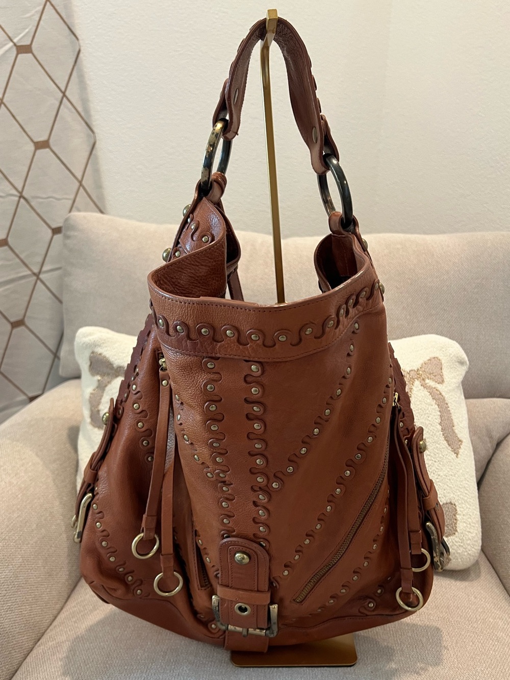 Vintage Isabella Fiore Leather Studded Handbag